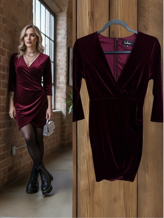 Lulus Dresses & Skirts - Lulus Anything For You Burgundy Velvet Bodycon V-Neck Mini Dress Size Small NWT